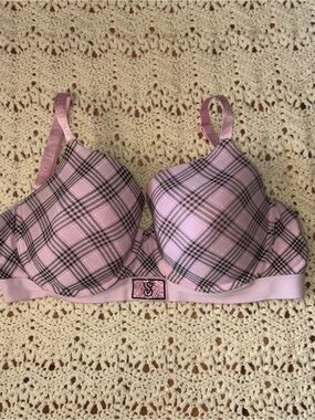Victoria's Secret Pink Plaid Molded T-Shirt Bra size 38 DDD NWOT!